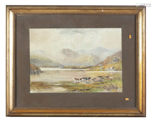 WILLIAM BINGHAM MCGUINNESS RHA (1849-1928) Cattle Watering Watercolour, 36 x 53cm