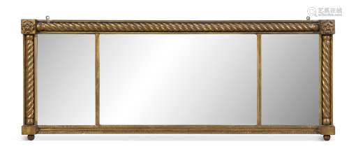 A 19TH CENTURY GILTWOOD AND GESSO COMPARMENTED OVERMANTLE MIRROR, of rectangular form, the outer