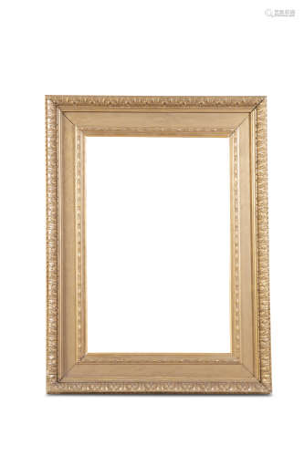 A LARGE 19TH CENTURY GILTWOOD AND GESSO PICTURE FRAME, with leafy and Greek key borders. The