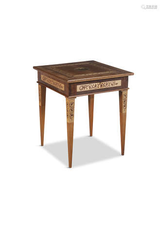 AN IRISH ARBUTUS AND MARQUERTY INLAID SQUARE TOP KILLARNEY TABLE, 19th century, the top centred with