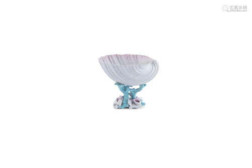 A BELLEEK CORAL AND SCALLOP SHELL STAND, First Period (1863 - 91), in pink, white and turquoise