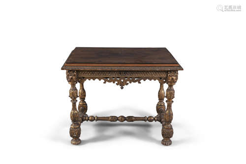 A CONTINENTAL GILTWOOD CENTRE TABLE, 18th century, of rectangular form, with later yew wood top