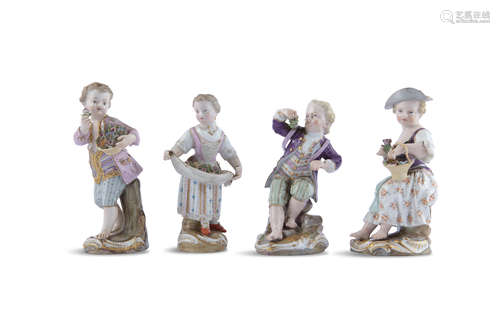 A GROUP OF THREE MEISSEN FIGURES, early 19th century of youths in 18th century attire; together with