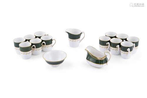 A SPODE 'GREEN VELVET' PATTERN CHINA TWELVE PLACE SETTING COFFEE SERVICE, comprising coffee cans;