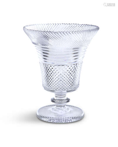 A CUT GLASS CELERY VASE, the bell shaped body with reeded rim, over a broad band of diamonds,