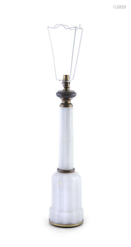 AN OPALINE AND BRONZE MOUNTED TABLE LAMP, 19th century, with moulded mallet shape body and elongated