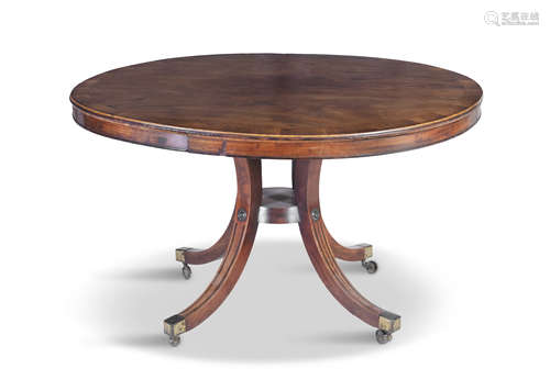 A GEORGE III MAHOGANY AND CROSSBANDED BREAKFAST TABLE, c.1800 of circular form, the figured top