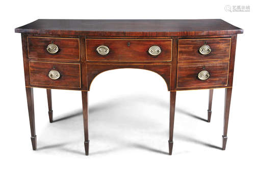 A GEORGE III MAHOGANY BOWFRONT SIDEBOARD, the plain top above central frieze drawer flanked by one