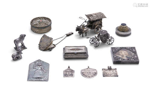 MISCELLANEOUS COLLECTION OF INDIAN AND EASTERN WHITE METAL OBJECTS; comprising of various