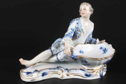 Meissen Knaufzeit Gewürzschale mit Rokoko-Kavalier, Schwertermarke 1. Wahl, Knaufzeit 1860-1924,