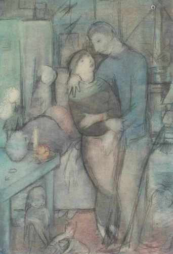 Ilse HÄFNER-MODE (1902-1973) Aquarell Geborgenheit,Aquarell und Bleistift auf Papier, unten