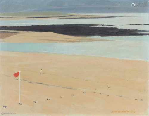 Derek H. WILKINSON (1929-2001) Strandszene mit Windfahne datiert 1972 Öl/Leinwand, britischer Maler,