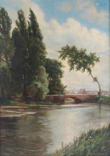 Hans KLATT (1876 Hammerstein - 1936 München) Brücke am Waldrand,Öl/Leinwand, u. rechts signiert Hans