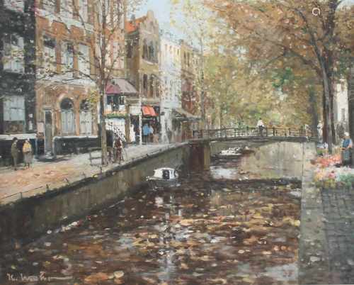 Karl MOHR (1922-2013) Amsterdamer Gracht im Herbst, Öl/Platte, Düsseldorfer Maler, u.l. signiert