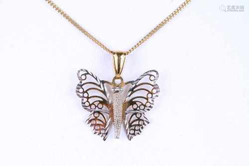 333 Gold Schmetterling Anhänger mit Goldkette, GG 333/000 Gelbgold mit Weißgold, Schmetterling-