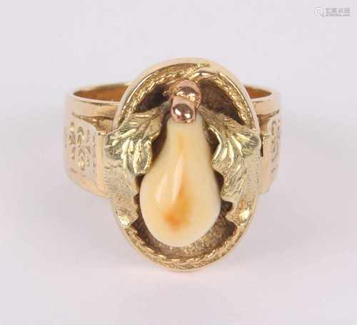 Grandel 585 Goldring, Jagdschmuck Gr. 69, GG 585/000 Gelbgold, Goldring mit einer großen Grandel