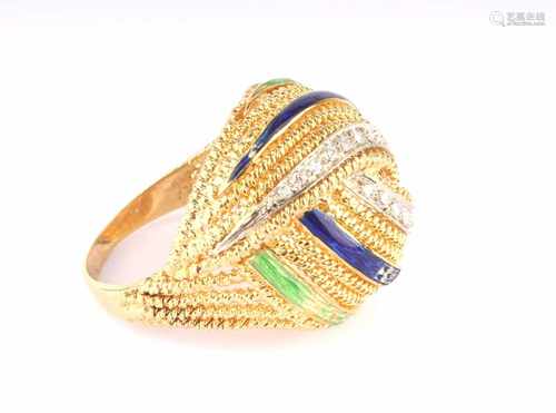 Multicolor 585 Gold Diamantenring, GG 585/000 Gelbgold, 14K Multicolor Ring besetzt mit