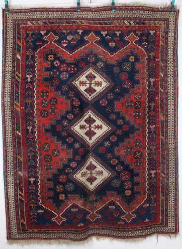 Antiker Kazak Teppich 208x158, um 1920, handgeknüpft Orientteppich, Wolle auf Wolle, 208 cm x 158