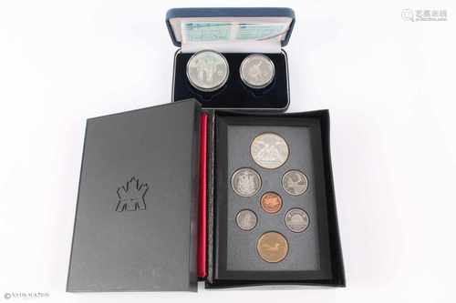 Münzen, Seoul 1988 Silber und Royal Canadian Mint 1986,zwei Silber Münzsätze, 10000 und 5000 Won von