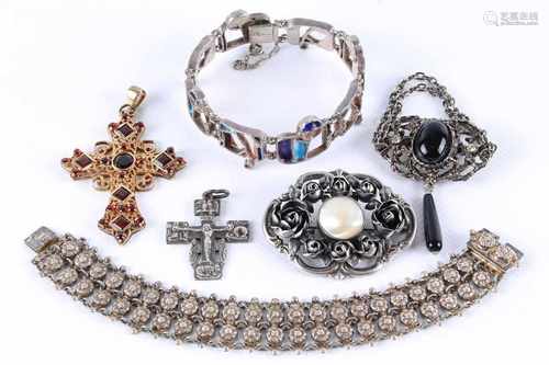 Silberschmuck Konvolut 800-925 Silber, teils mit Schmucksteinen, 6-teilig, alles mit