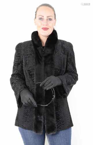 Tolle Swakara Persianer Pelzjacke mit Nerz in schwarz, Gr.40Perisan Swakara Lamb Jacket ,Fur Jacket,