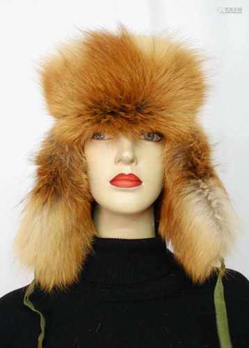 Fuchsfell -Pelzmütze FliegermützeStylish UNISEX Aviator Trapper Canadian Red Fox Fur Hat, sehr guter