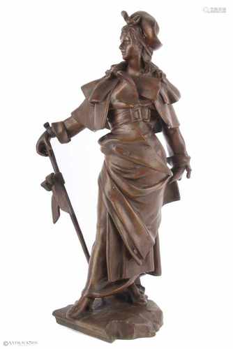 Anton Nelson (1880-1910) Skulptur galante Dame, Figur einer galanten Jugendstil Dame, Metall