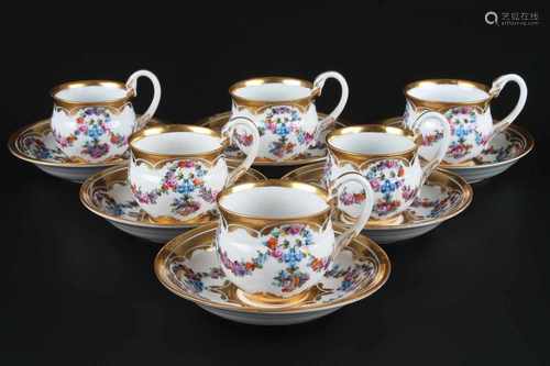 Meissen 6 Schwanenhals - Kaffeetassen Knaufzeit, Schwertermarke Knaufzeit 1860-1924, 6