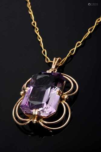 RG/GG 585 Gliederkette mit großen Amethyst Anhänger (ca. 48.18ct, 4,9x3,3cm), ges. 29,50g, L. 71,