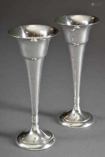 Paar schlichte Solifleur Vasen, Koch & Bergfeld, Silber 800, um 1920, 169g, H. 17cm, 1x gedrücktPair