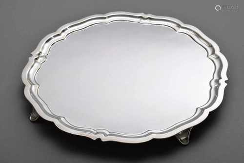 Salver in schlichter Façon mit geschweiftem Rand, versilbert, Ø 30cmSalver in plain façon with