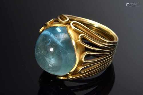 Extravaganter GG 585 Ring mit Aquamarincabochon Ø 1,68 cm, 15,8g, Gr. 56, TragespurenExtravagant