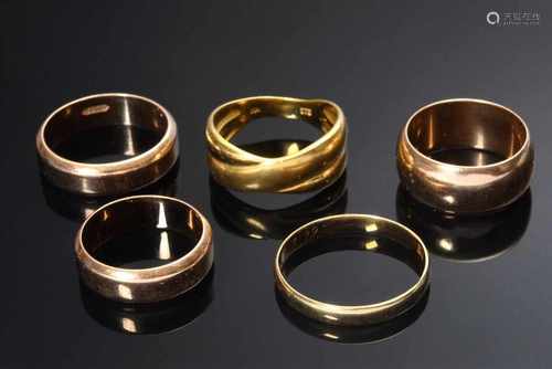 5 Diverse Trauringe in RG 585 (22,5g) und GG 333 (3,5g)5 Various wedding rings in RG 585 (22,5g) and