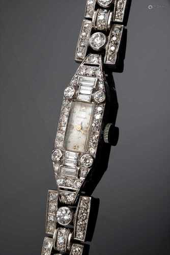 Zarte Platin 950 Art Deco Damenarmbanduhr mit Diamanten (zus. ca. 3.50ct/SI-P/W-C) in Alt-,