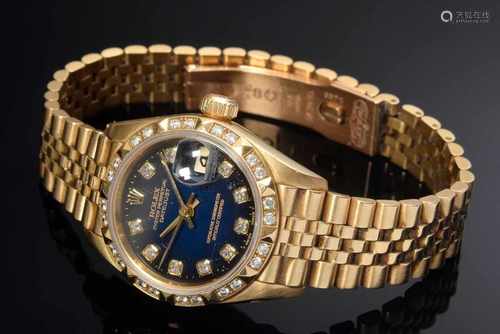 GG 750 Rolex „Oyster Perpetual Datejust“ Damenarmbanduhr, Automatic mit blauen Zifferblatt,