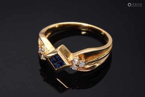 GG 585 Ring mit 4 Saphircarrées und Brillanten (zus.ca. 0.12ct/VS/W), 4,19g, Gr. 56 GG 585 Ring with