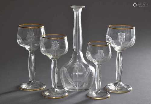 5 Teile Moser/Karlsbad Jugendstil Glas mit feinem Tiefschnitt 