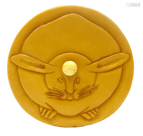 Japanese Meiji ivory Manju-Netsuke carved with a Lunar Hare, with signature,