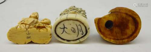 Two Japanese Meiji carved ivory Netsukes,