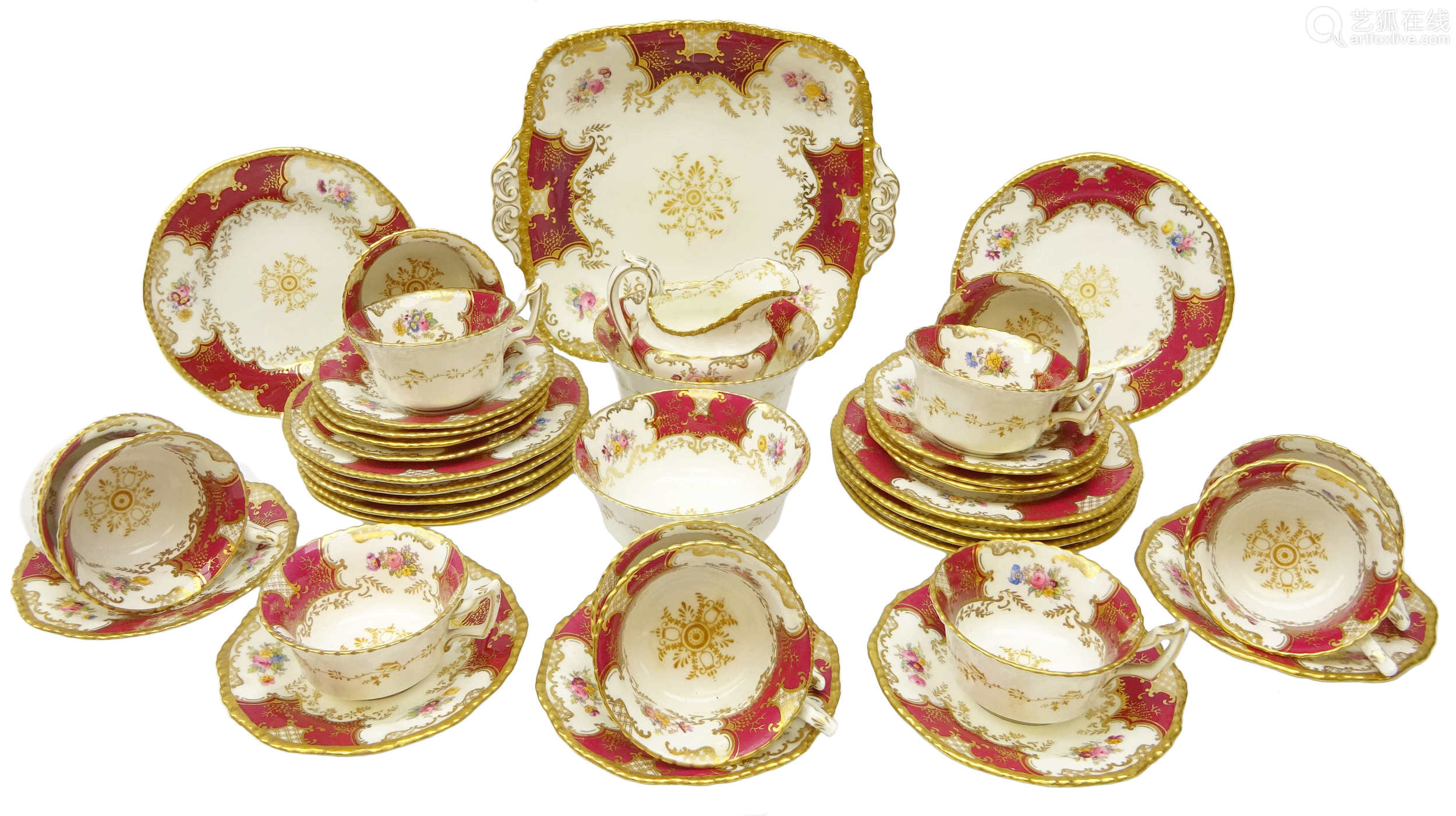 tea service comprising twelve tea cups saucers eleven plates