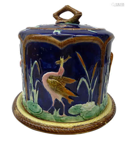 Victorian Majolica cheese dome on circular stand,