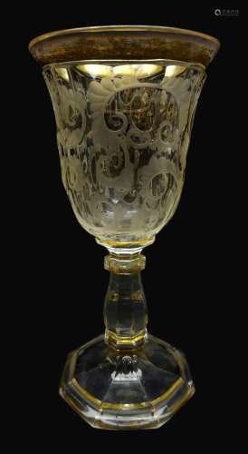 19th century Bohemian faceted glass goblet,