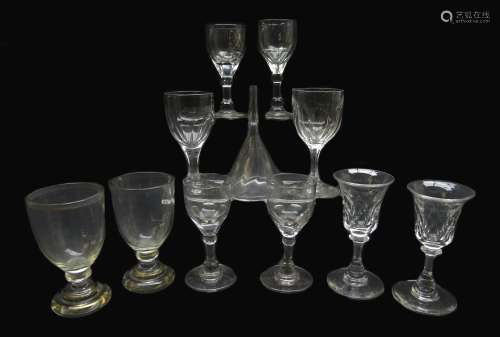 Early 19th century wine glasses including a pair with ovoid bowls,
