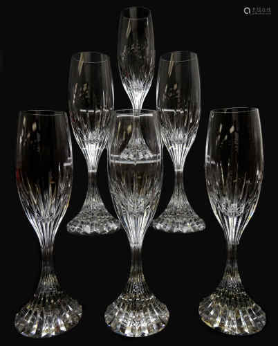 Set of six Baccarat 'Massena' champagne flutes of fluted form,