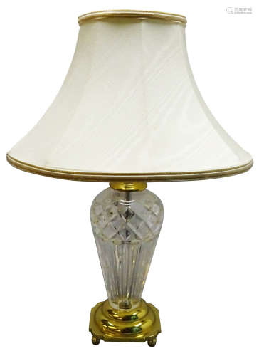 Waterford crystal 'Belline' pattern table lamp on polished brass base with shade,