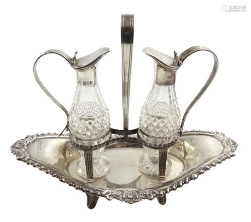 Late Victorian Adams style silver vinegar and oil stand,