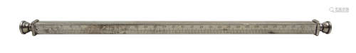 Edwardian silver square section 12'' ruler, the pull-out ends to hold pencils by Jordan & Raybould,