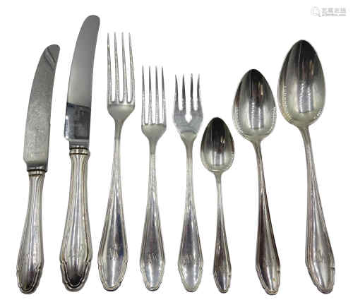 German silver canteen of Chippendale pattern cutlery by Koch & Bergfeld Bremen circa 1925,