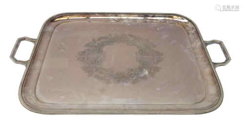 Mappin & Webb Prince Plate twin handled tray with raised beaded edge,