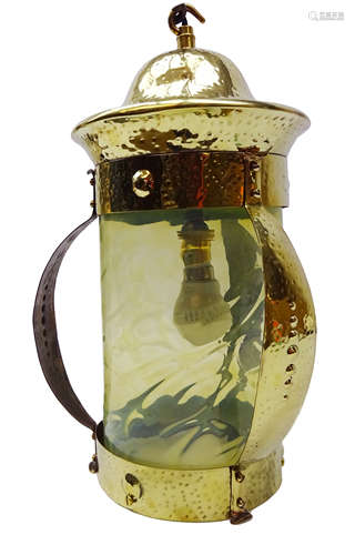 Arts and Crafts hammered brass dome top hall lantern,